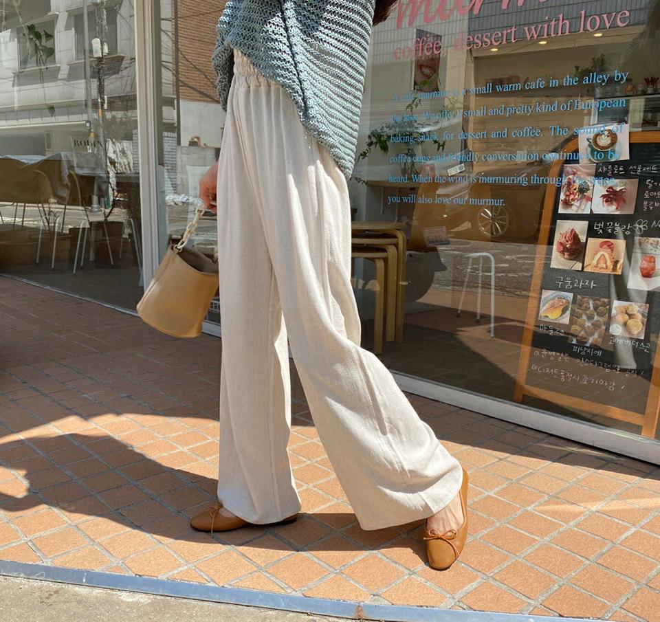 リネン混ウエストゴムパンツ・全4色・b57278 レディース 【pt】 韓国 ファッション ボトムス ロング ロングパンツ リネン リネンパンツ ワイド 美脚 10分丈 十分丈 細身 体型カーバー スリム フィット 夏 春