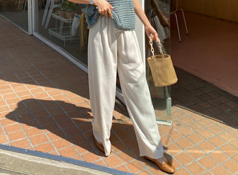 リネン混ウエストゴムパンツ・全4色・b57278 レディース 【pt】 韓国 ファッション ボトムス ロング ロングパンツ リネン リネンパンツ ワイド 美脚 10分丈 十分丈 細身 体型カーバー スリム フィット 夏 春