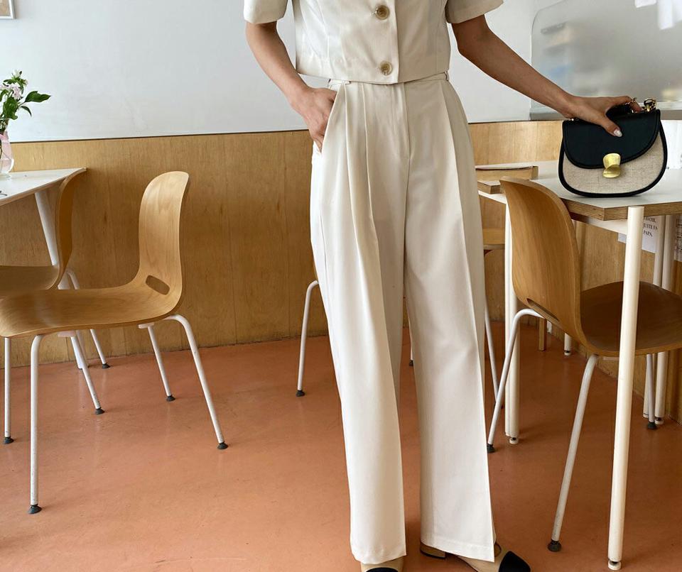 バックゴムタックスラックス・全3色・t57288 レディース 【pt】 韓国ファッション ボトムス ロング ロングパンツ スラックス モダン セミワイド ワイドスラックス ツータック ストレート 美脚 10分丈 十分丈 細身 体型カバー スリム 夏 春