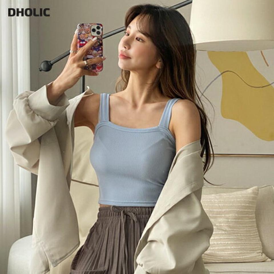 リブクロップドスリーブレス・全5色・t65255 レディース 【tops】 韓国 ファッション トップス スリーブレス ノースリーブ クロップド丈 スクエアネック スリム フィット 細身 体型カバー フェミニン 夏 春