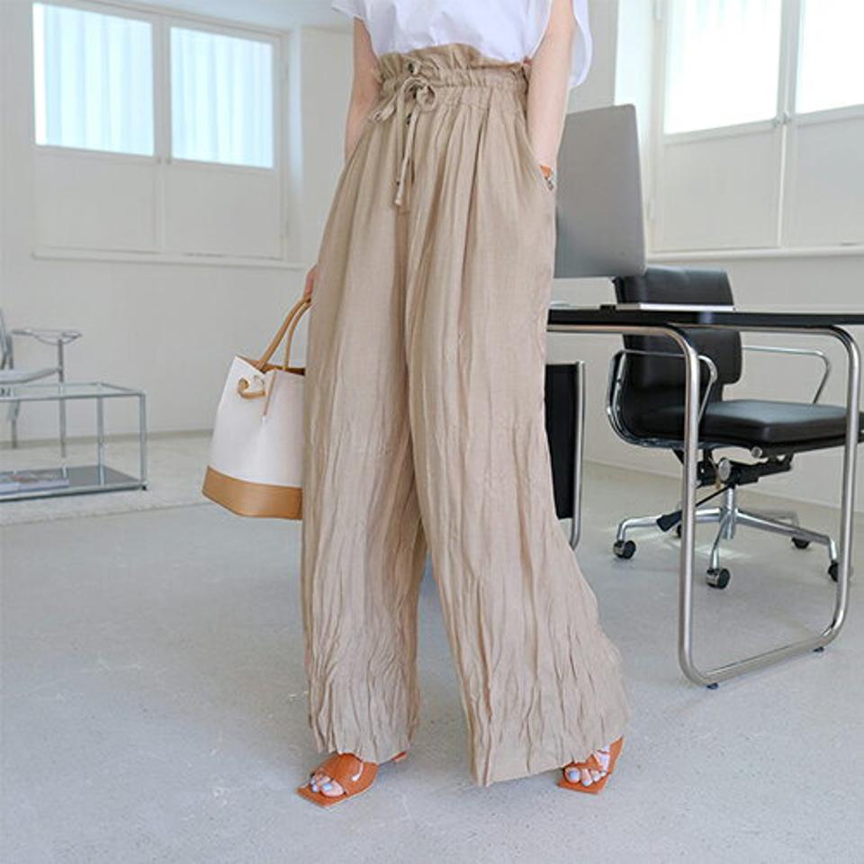 ワイドリンクルドロストパンツ・全3色・t68078 レディース 【pt】【パンツ ズボン ロングパンツ ワイドパンツ リンクル ドロスト 単色 カジュアル ウエストゴム 韓国 ファッション】【ハイホリHIHOLLI】
