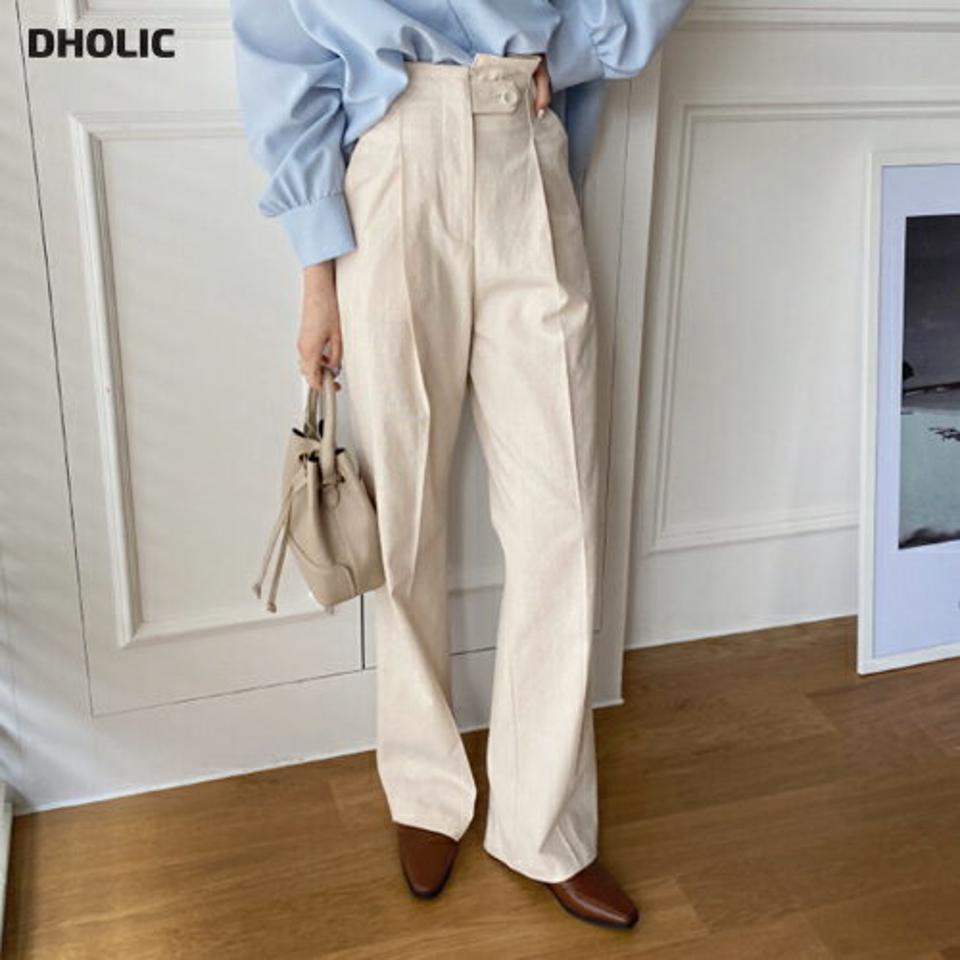 リネン混ボタンワイドパンツ・全2色・t65244 レディース 【pt】 韓国 ファッション ボトムス ロング ロングパンツ 美脚 ドライ リネン ハイウエスト ワイド ワイドパンツ 型カーバー 10分丈 十分丈 夏 春