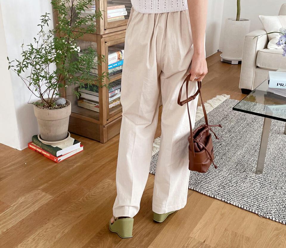 リネン混ボタンワイドパンツ・全2色・t65244 レディース 【pt】 韓国 ファッション ボトムス ロング ロングパンツ 美脚 ドライ リネン ハイウエスト ワイド ワイドパンツ 型カーバー 10分丈 十分丈 夏 春