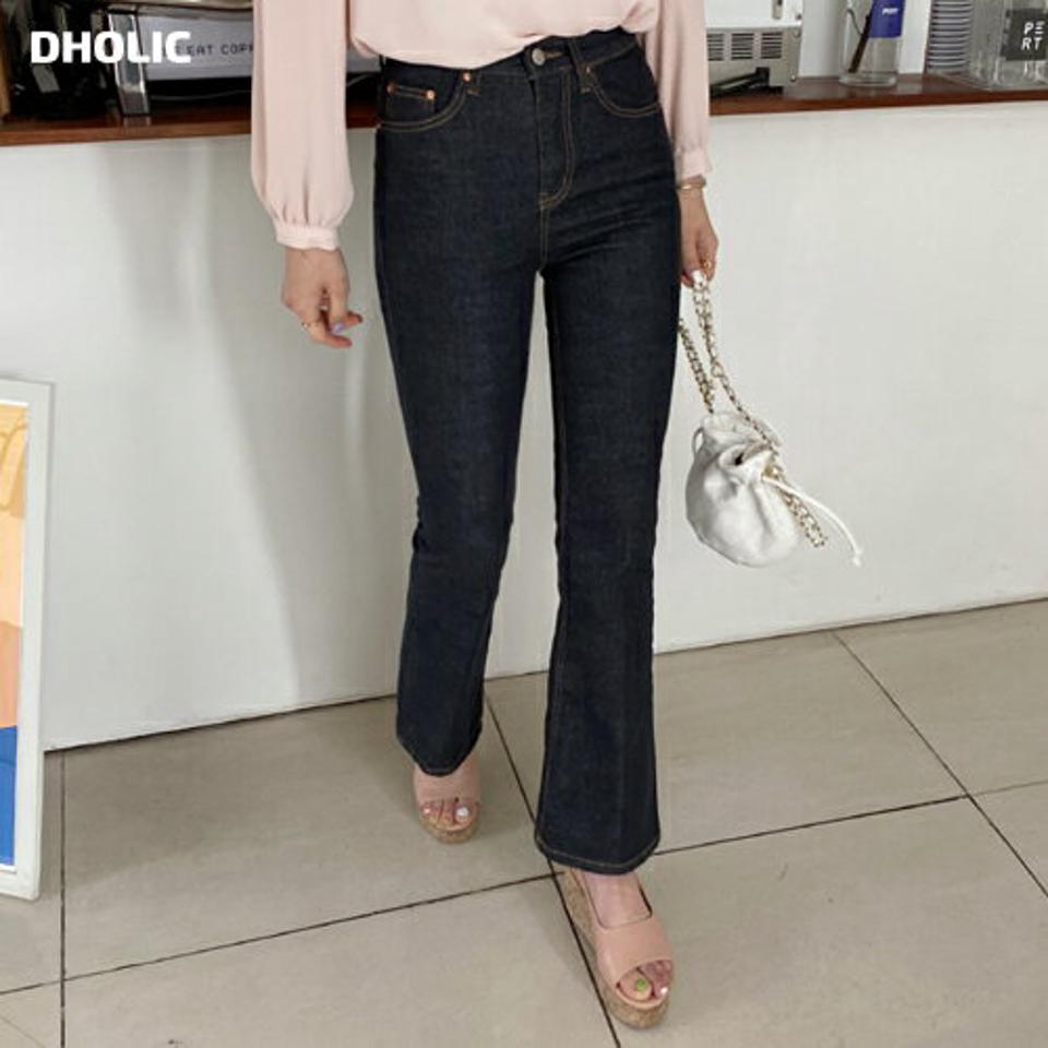 フレアデニムパンツ・全1色・t65246 レディース 【pt】【韓国 ファッション ボトムス ロング ロングパンツ デニム 美脚 スリム ブーツカット ハイウエスト スリット 体型カーバー 10分丈 十分丈 夏 春】