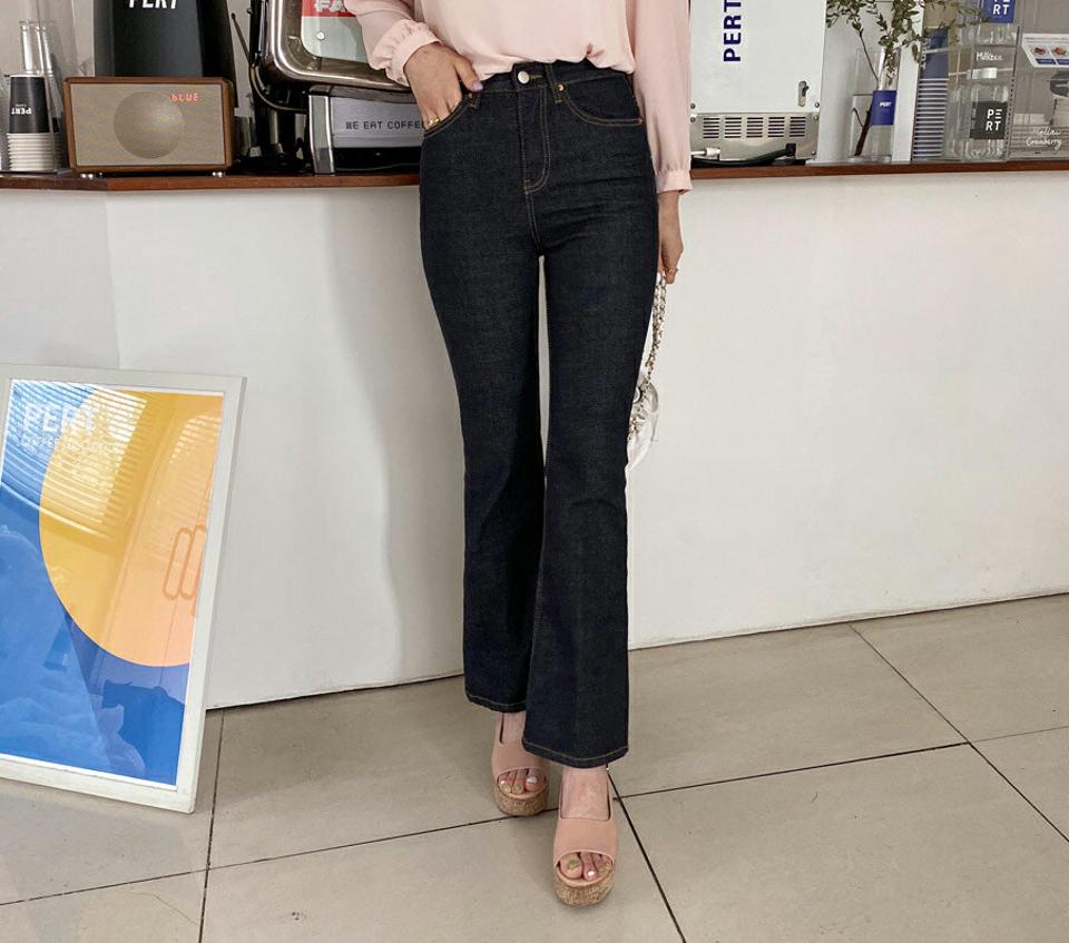 フレアデニムパンツ・全1色・t65246 レディース 【pt】【韓国 ファッション ボトムス ロング ロングパンツ デニム 美脚 スリム ブーツカット ハイウエスト スリット 体型カーバー 10分丈 十分丈 夏 春】