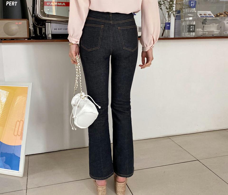 フレアデニムパンツ・全1色・t65246 レディース 【pt】【韓国 ファッション ボトムス ロング ロングパンツ デニム 美脚 スリム ブーツカット ハイウエスト スリット 体型カーバー 10分丈 十分丈 夏 春】