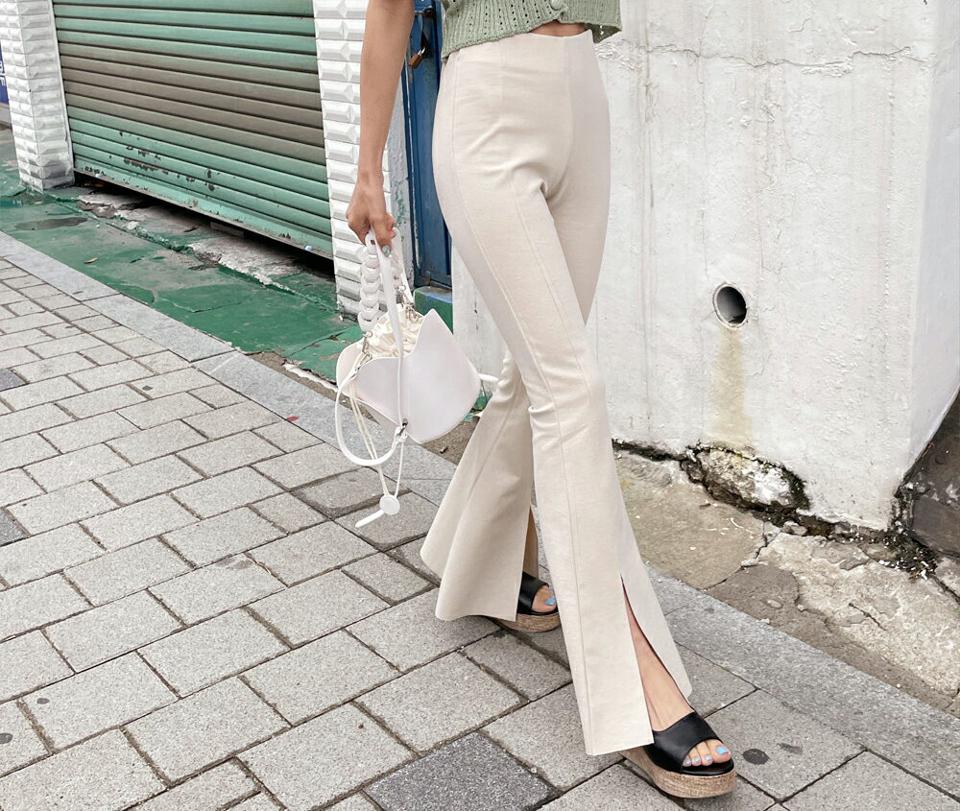 スリットフレアパンツ・全3色・t65245 レディース 【pt】【韓国 ファッション ボトムス ロング ロングパンツ 美脚 スリム ブーツカット ハイウエスト スリット 美脚 体型カーバー 10分丈 十分丈 夏 春】