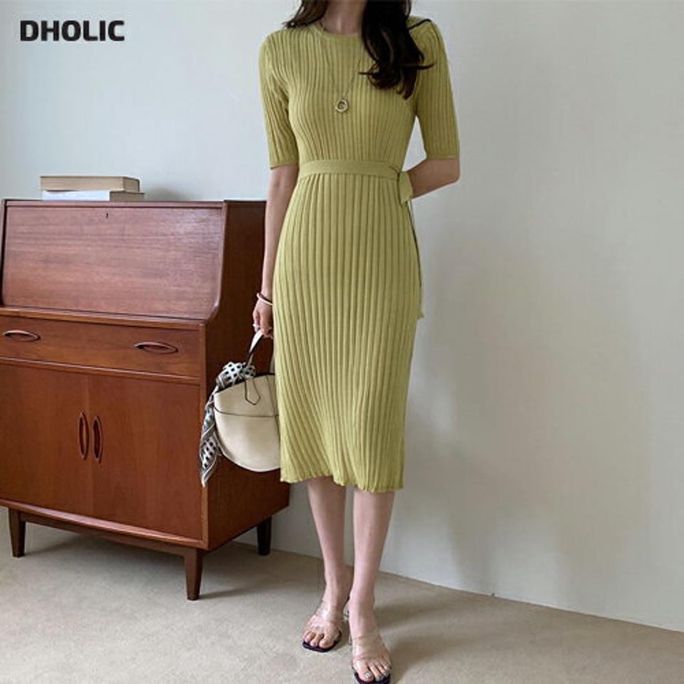 ストラップ付リブスリムワンピース・全4色・t68114 レディース 【ops】 ワンピース ミディ丈 ミディワンピース 半袖 ハーフスリーブ ストラップ リブ 単色 無地 シンプル 大人 カジュアル 春 夏 韓国ファッション ハイホリHIHOLLI