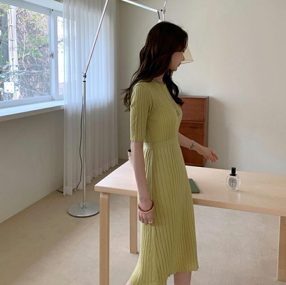 ストラップ付リブスリムワンピース・全4色・t68114 レディース 【ops】 ワンピース ミディ丈 ミディワンピース 半袖 ハーフスリーブ ストラップ リブ 単色 無地 シンプル 大人 カジュアル 春 夏 韓国ファッション ハイホリHIHOLLI