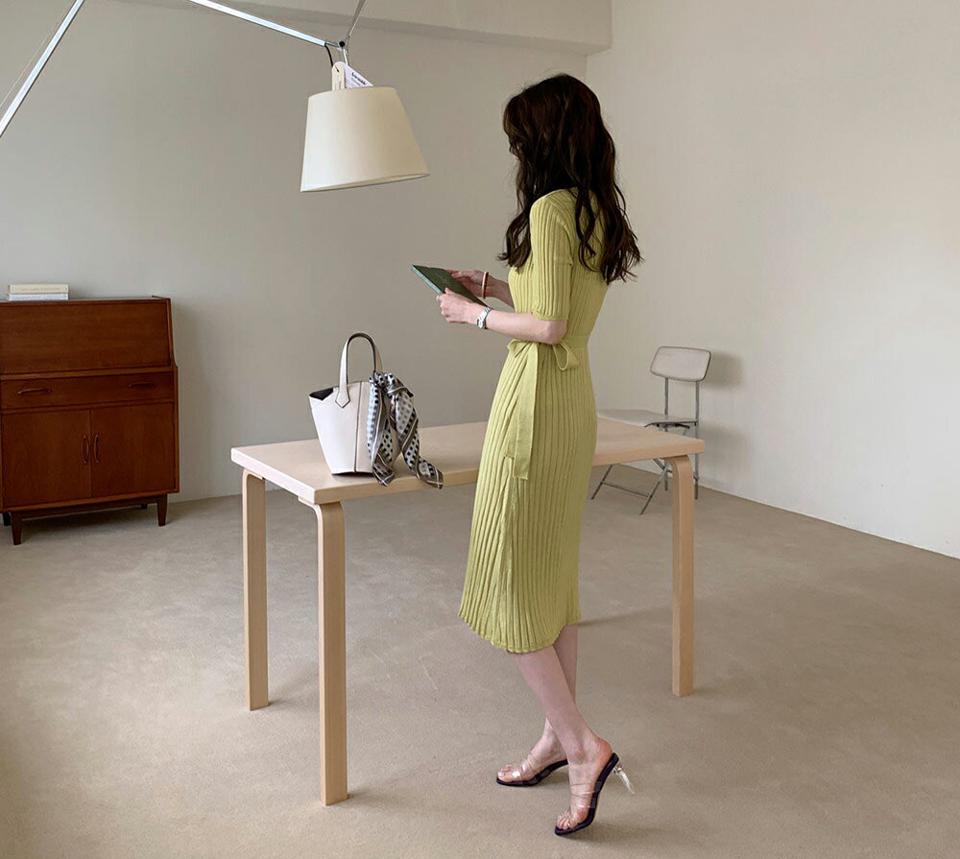 ストラップ付リブスリムワンピース・全4色・t68114 レディース 【ops】 ワンピース ミディ丈 ミディワンピース 半袖 ハーフスリーブ ストラップ リブ 単色 無地 シンプル 大人 カジュアル 春 夏 韓国ファッション ハイホリHIHOLLI