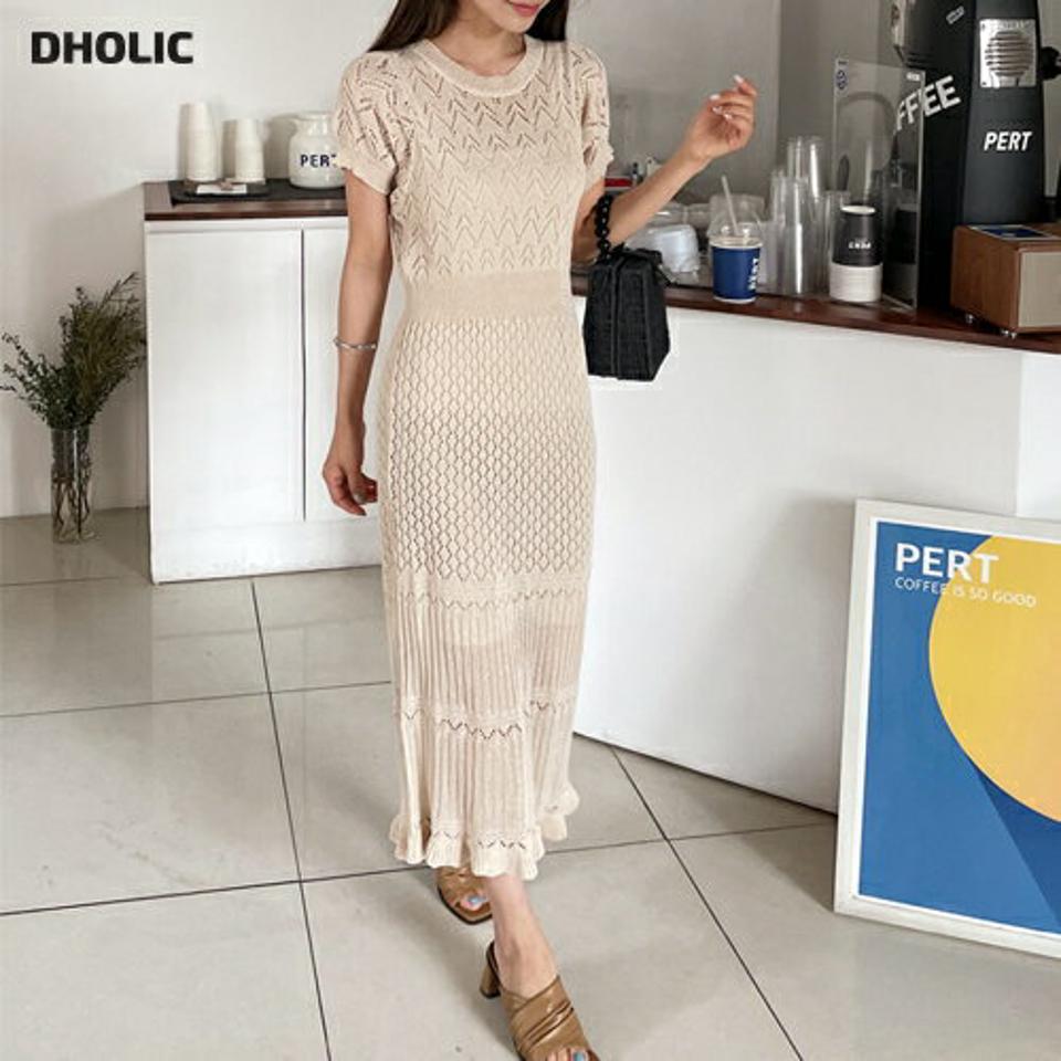 ニットキャミ&ワンピースSET・全2色・b65234 レディース 【ops】【韓国 ファッション ワンピース ロング ロングワンピース 半袖 レイヤード セット ニットワンピース キャミ スクエアネック 体型カバー 細身 リブ ジグザグ 夏 春】