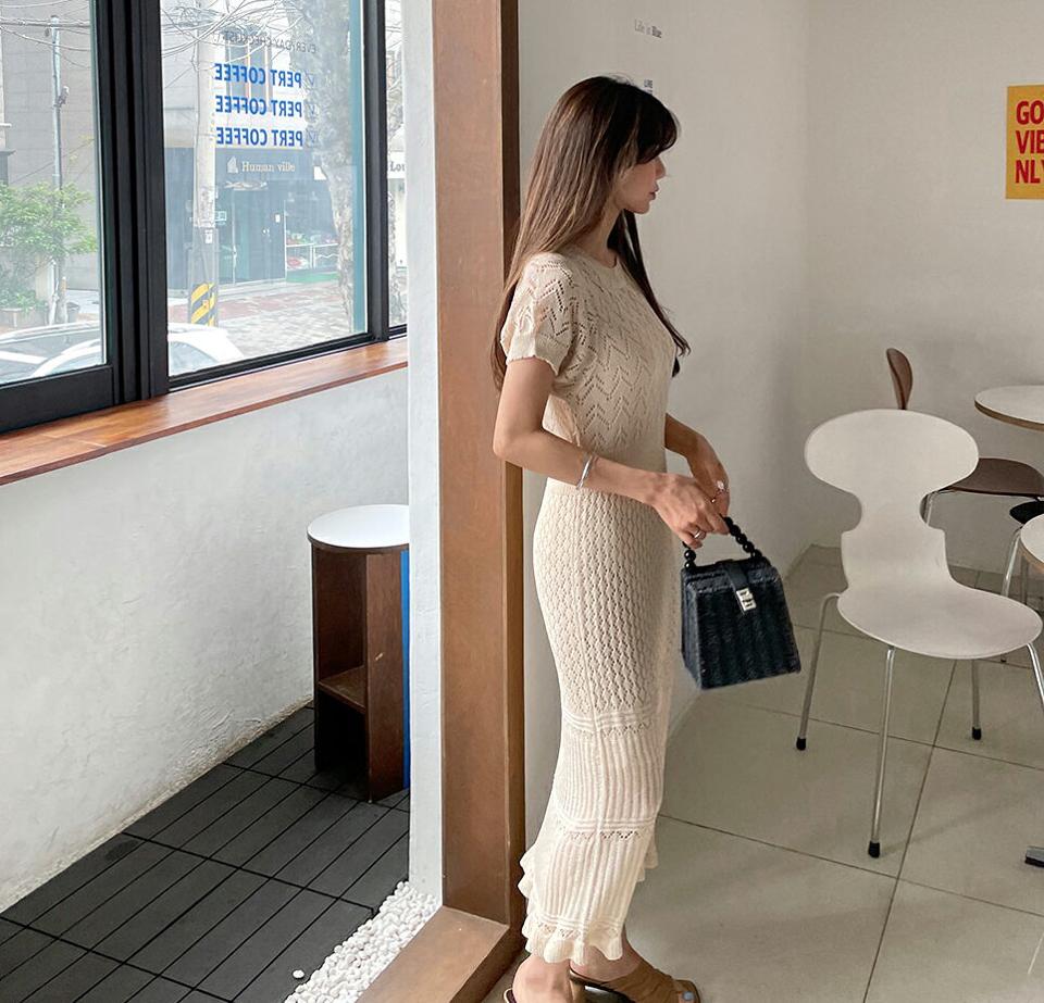 ニットキャミ&ワンピースSET・全2色・b65234 レディース 【ops】【韓国 ファッション ワンピース ロング ロングワンピース 半袖 レイヤード セット ニットワンピース キャミ スクエアネック 体型カバー 細身 リブ ジグザグ 夏 春】