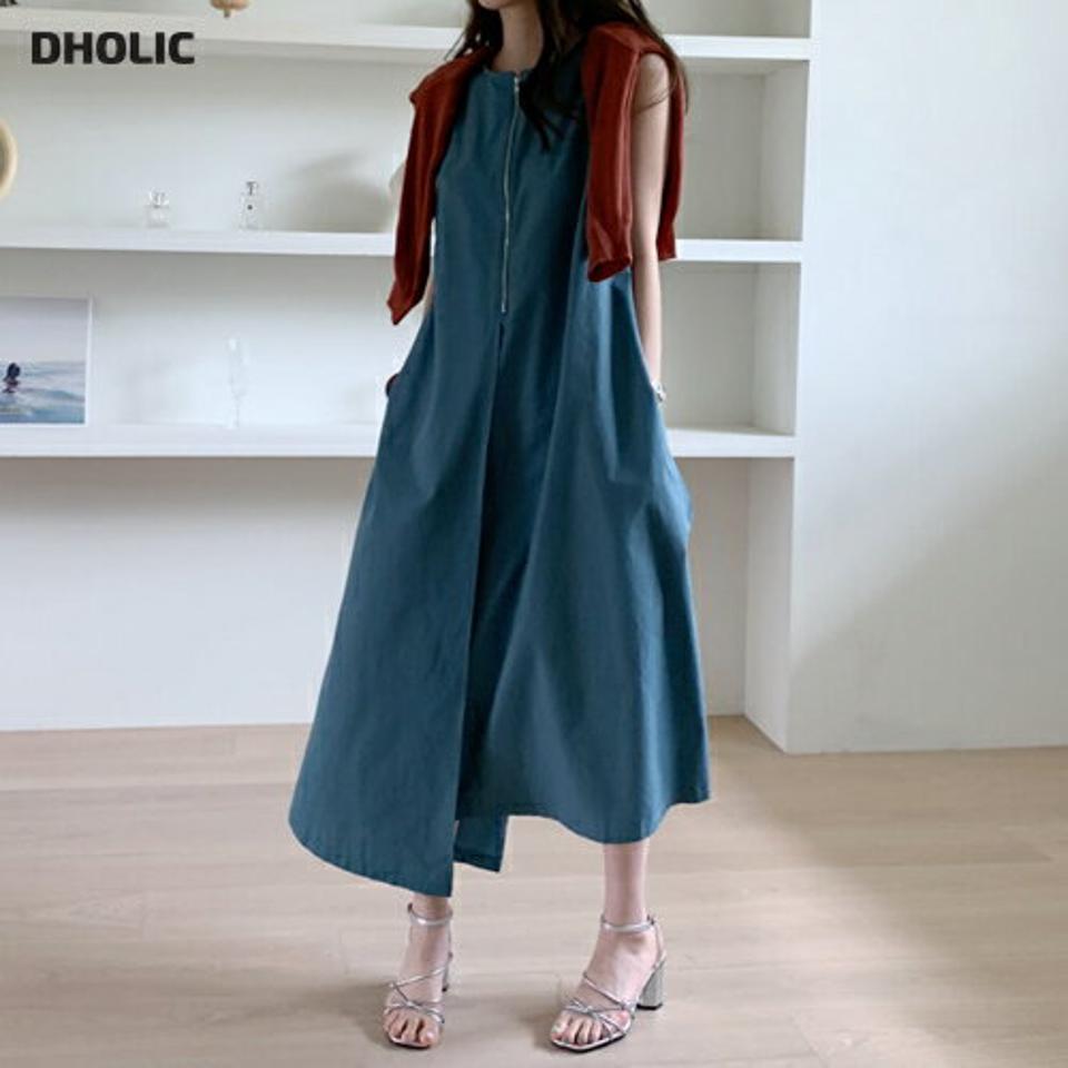 ジップアシメノースリワンピース・全3色・b68112 レディース 【ops】 ワンピース ロング ロングワンピース スリーブレス ノースリーブ ジップ アシメ アンバランス 単色 無地 カジュアル 春 夏 韓国 ファッション ハイホリHIHOLLI