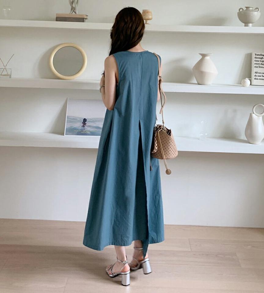 ジップアシメノースリワンピース・全3色・b68112 レディース 【ops】 ワンピース ロング ロングワンピース スリーブレス ノースリーブ ジップ アシメ アンバランス 単色 無地 カジュアル 春 夏 韓国 ファッション ハイホリHIHOLLI