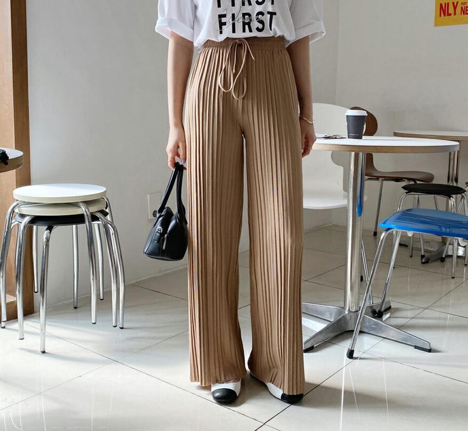 ドロストプリーツパンツ・全4色・t65235 レディース 【pt】【韓国 ファッション ボトムス ロング ロングパンツ プリーツ ストリング フィット やわらかい 美脚 型カーバー 10分丈 十分丈 細身 体型カーバー スリム 夏 春】