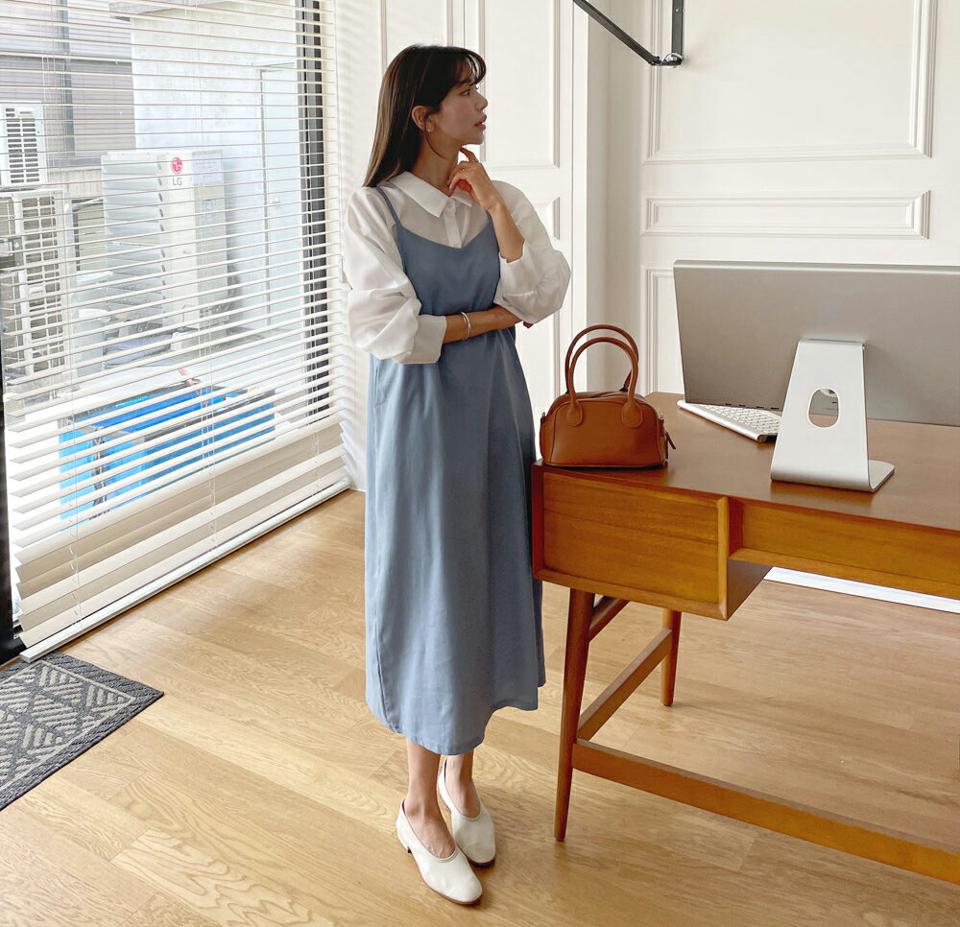 リネン混キャミワンピース・全5色・t65236 レディース 【ops】【韓国 ファッション ワンピース ロング ロングワンピース スリーブレス リネン ノースリーブ キャミソール キャミワンピース Vネック Aライン 体型カバー 細身 ベーシック 夏 春】