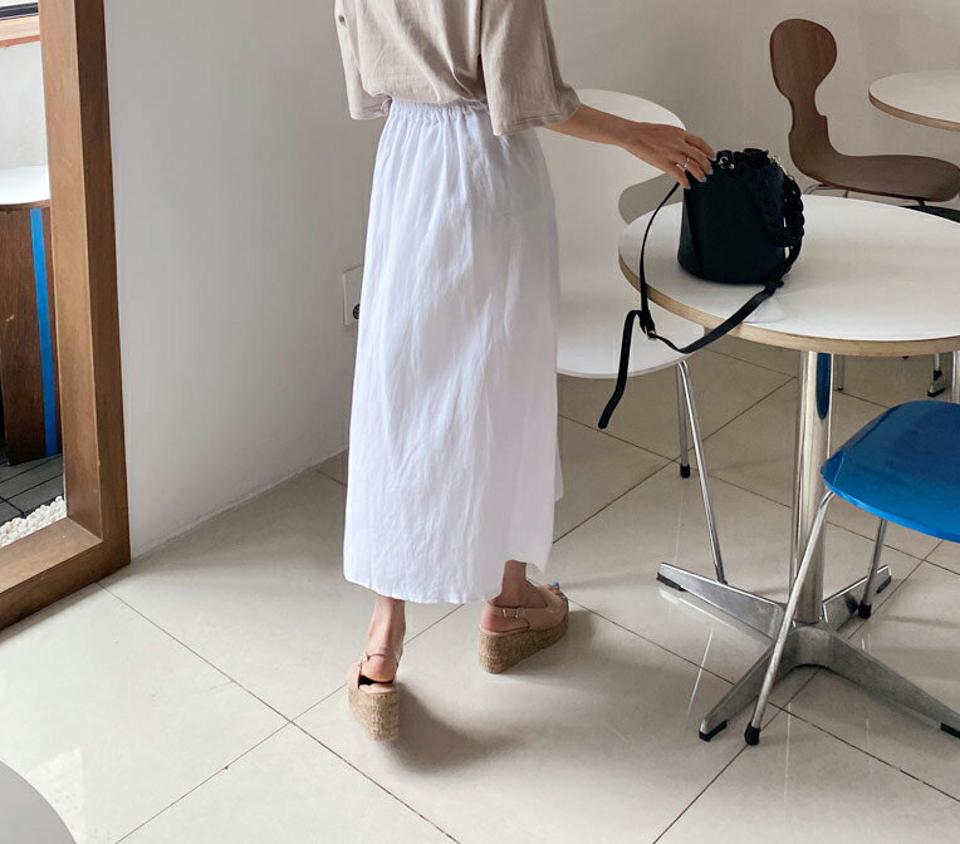 【只今20%OFF】リネンブレンドスリットスカート・全4色・b65248 レディース 【sk】【韓国 ファッション ボトムス スカート ロング ロングスカート リネン フレア アンバランス フェミニン 体型カバー 細身 カジュアル ベーシック 夏 春】【LN】