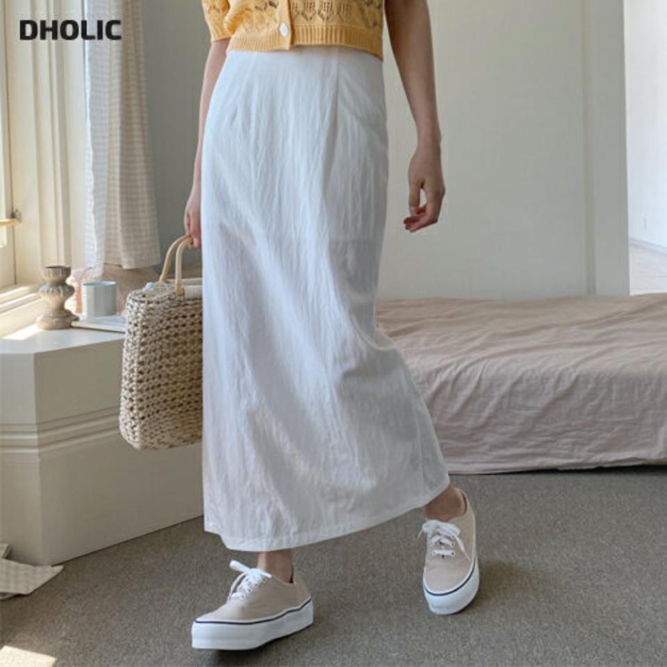 タックロングスカート・全3色・t63976 レディース 【sk】 韓国 ファッション ボトムス スカート ロング ロングスカート シンプル 無地 ベーシック ナイロン ドライ Hライン スリット カジュアル デイリー 体型カバー 細身 春 夏 NIJU