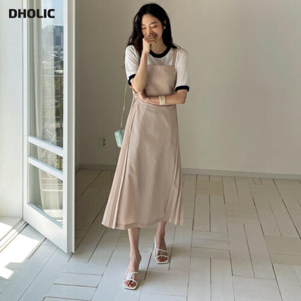 サイドプリーツノースリワンピース・全2色・b65105 レディース 【ops】【韓国 ファッション ワンピース ロング ロングワンピース スクエアネック スリーブレス ノースリーブ Aライン 体型カバー 細身 ベーシック 夏 春】