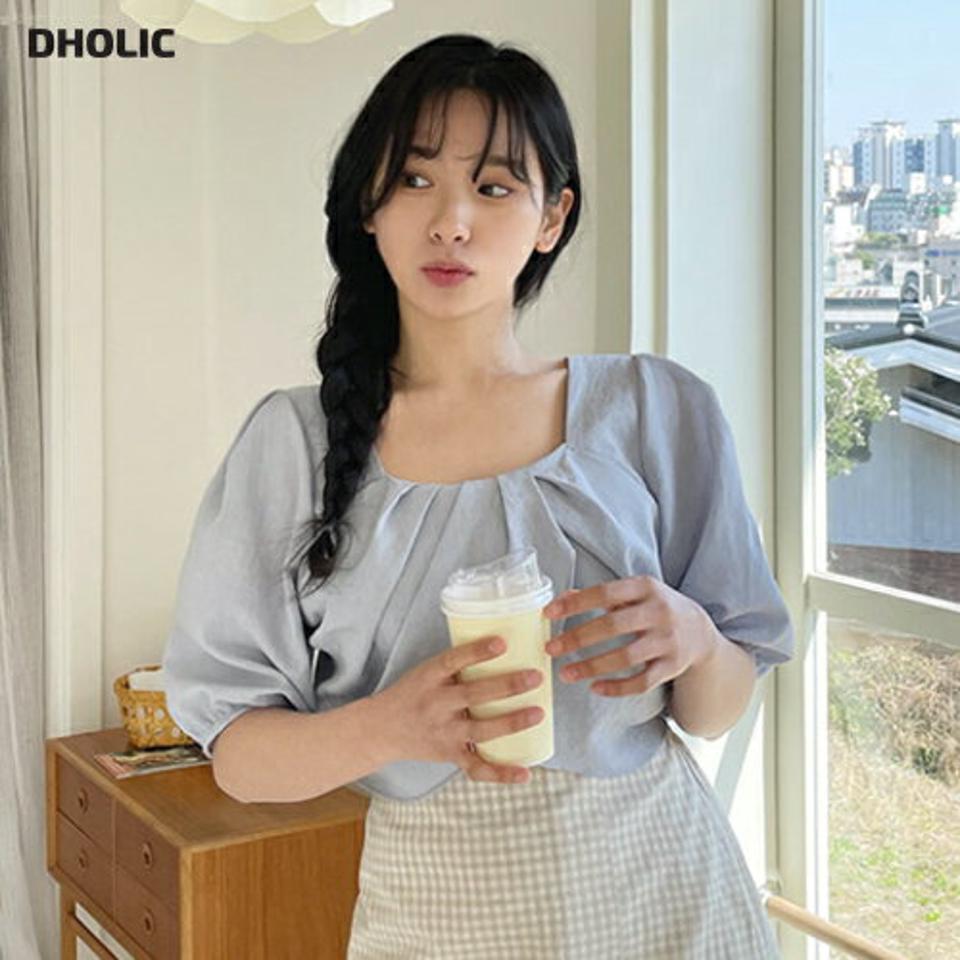 チューリップパフブラウス・全4色・b63965 レディース 【bl】【韓国 ファッション トップス ブラウス 半袖 パフスリーブ スクエアネック ルーズ ゆったり ガーリー ベーシック 体型カバー 細身 かわいい 春 夏】【NIJU】