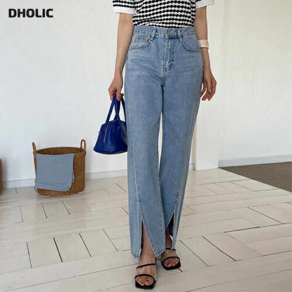 スリットラインデニムパンツ・全1色・t65100 レディース 【pt】 韓国ファッション ボトムス ロング ロングパンツ ステッチ スリット デニムパンツ テーパード デニム 美脚 10分丈 十分丈 細身 体型カバー スリム フィット 夏 春