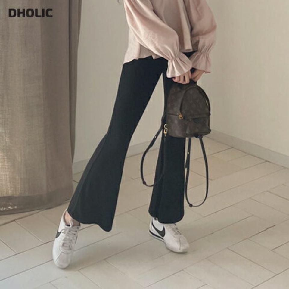 リブフレアパンツ・全4色・t63971 レディース 【pt】【韓国 ファッション ボトムス パンツ ロング ロングパンツ ブーツカット 美脚 スリム フィット 細身 体型カーバー 10分丈 十分丈 カジュアル 春 夏】【NIJU】