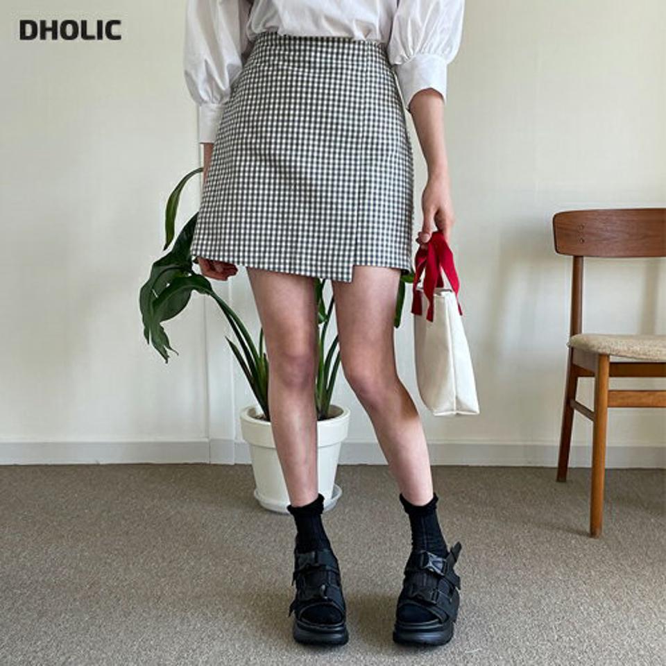 リネン混チェックミニスカート・全3色・b63967 レディース 【sk】韓国ファッション ボトムス スカート ミニ ミニスカート シンプル ガーリー チェック リネン ドライ ラップ風 デイリー 体型カバー 細身 春 夏 NIJU