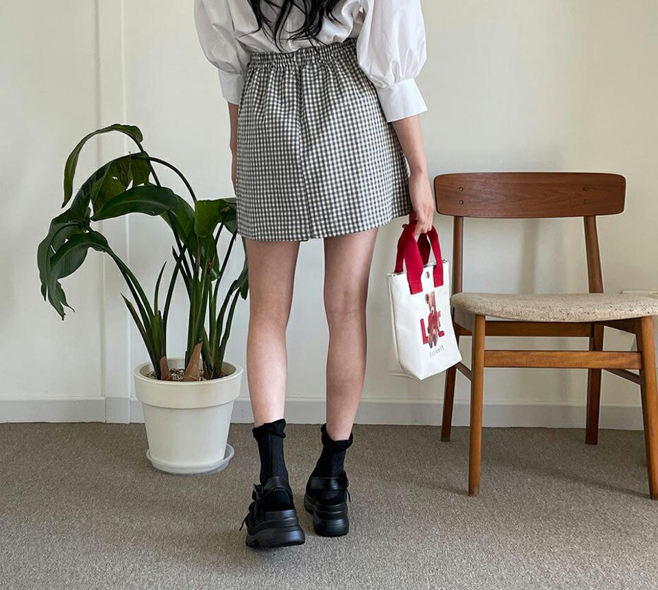 リネン混チェックミニスカート・全3色・b63967 レディース 【sk】韓国ファッション ボトムス スカート ミニ ミニスカート シンプル ガーリー チェック リネン ドライ ラップ風 デイリー 体型カバー 細身 春 夏 NIJU