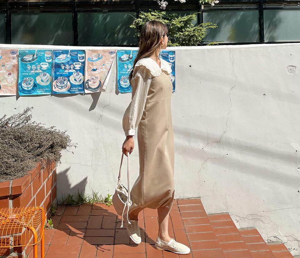 ステッチスクエアワンピース・全3色・t61918 レディース 【ops】 韓国 ファッション ワンピース ロング ロングワンピース スリーブレス ノースリーブ レイヤード風 ステッチ ノースリワンピース スクエアネック Hライン 体型カバー 細身 夏 春