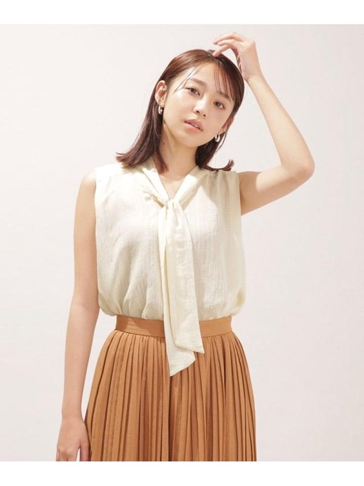 WEB限定/楊柳ガーゼボータイブラウス ノースリーブ
