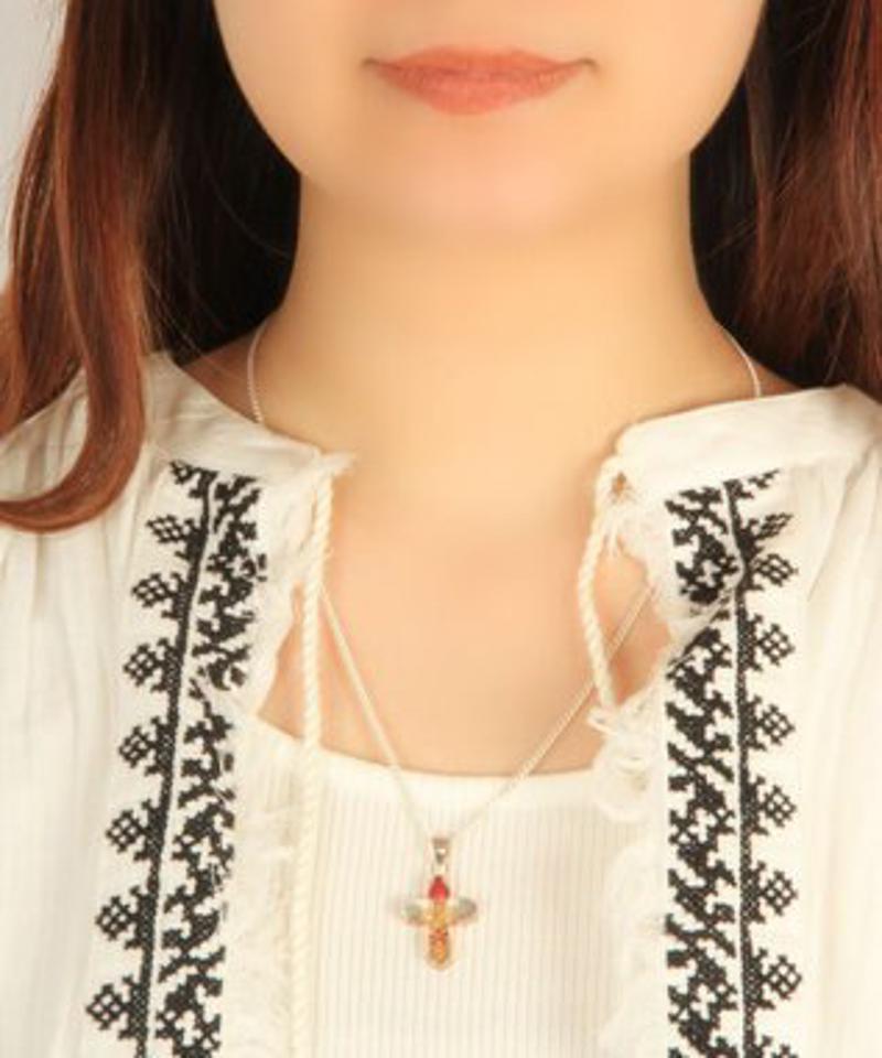 【メキシコ産1点もの】押し花クリアクロスネックレス