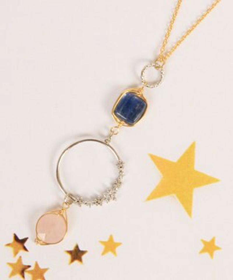 【ゴールド×シルバー】K14GF 花リングピンク×ブルーネックレス