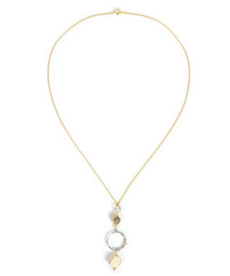 【ゴールド×シルバー】K14GF 花リングクリア×グレーネックレス