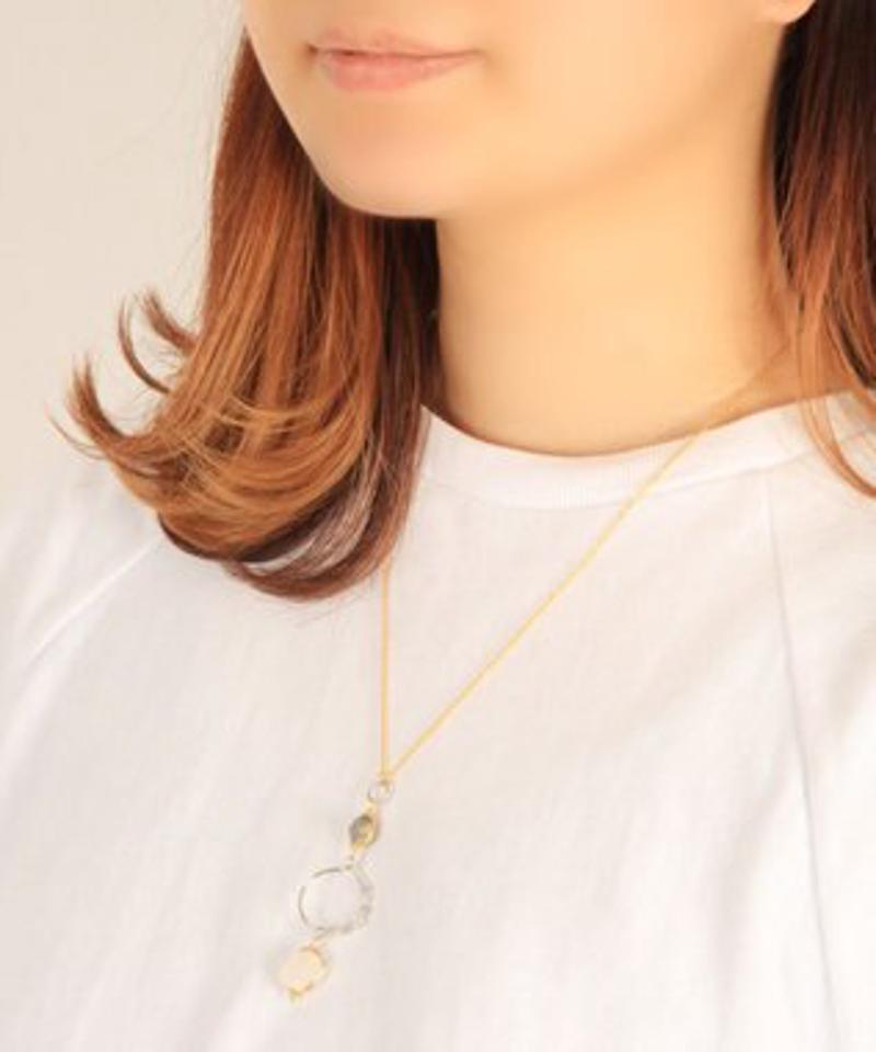 【ゴールド×シルバー】K14GF 花リングクリア×グレーネックレス