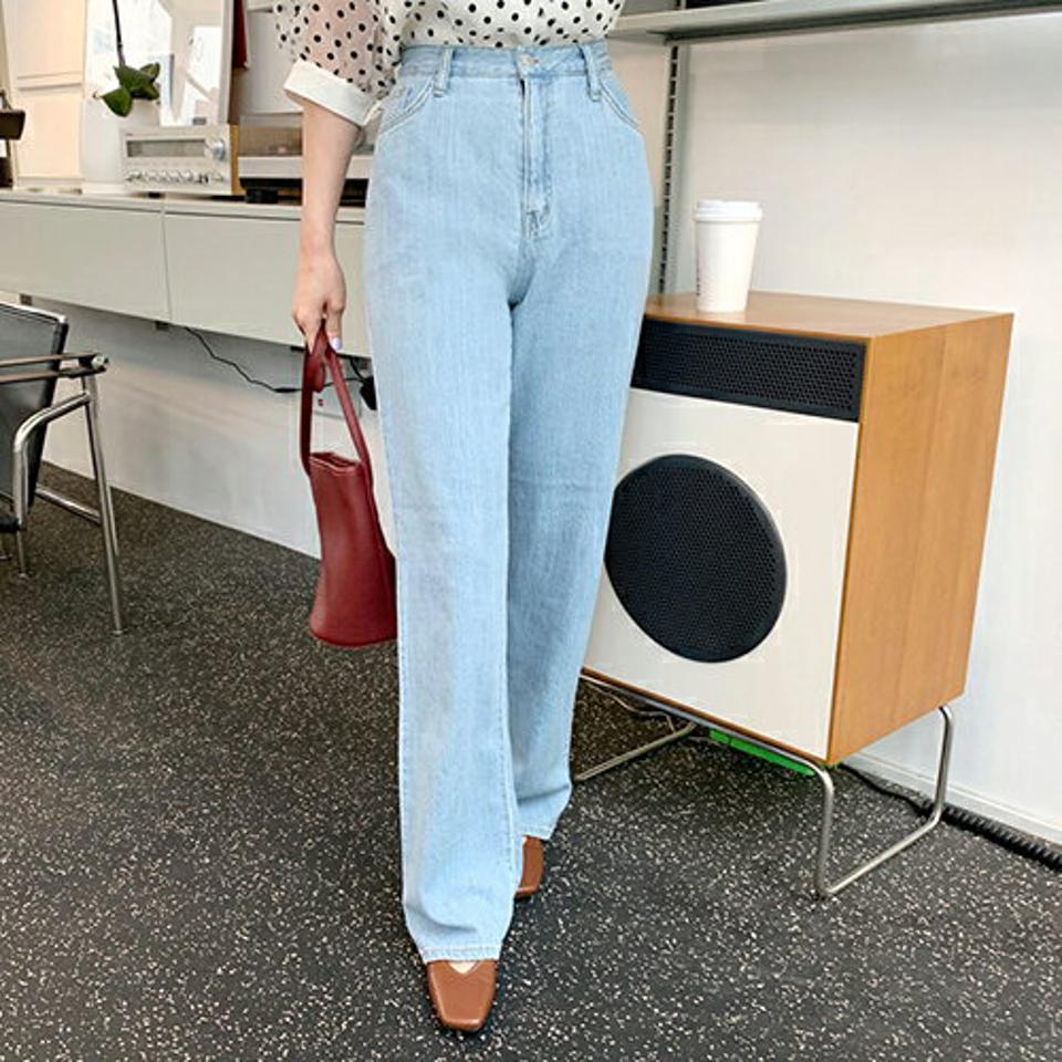 ワイドロングデニムパンツ・全2色・t61963 レディース 【pt】 韓国 ファッション ボトムス ロング ロングパンツ デニムパンツ デニム ワイド ストレート 美脚 10分丈 体型カーバー 細身 ハイウエスト 夏 春