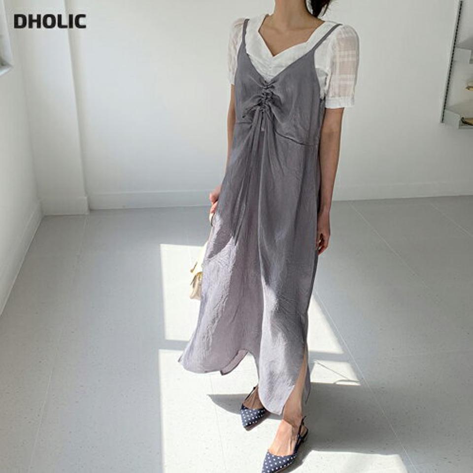 ドロストキャミワンピース・全3色・t61955 レディース 【ops】【韓国 ファッション ワンピース ロング ロングワンピース ノースリーブ スリーブレス ストリング ギャザー ルーズ ゆったり キャミワンピース 体型カバー 細身 夏 春】