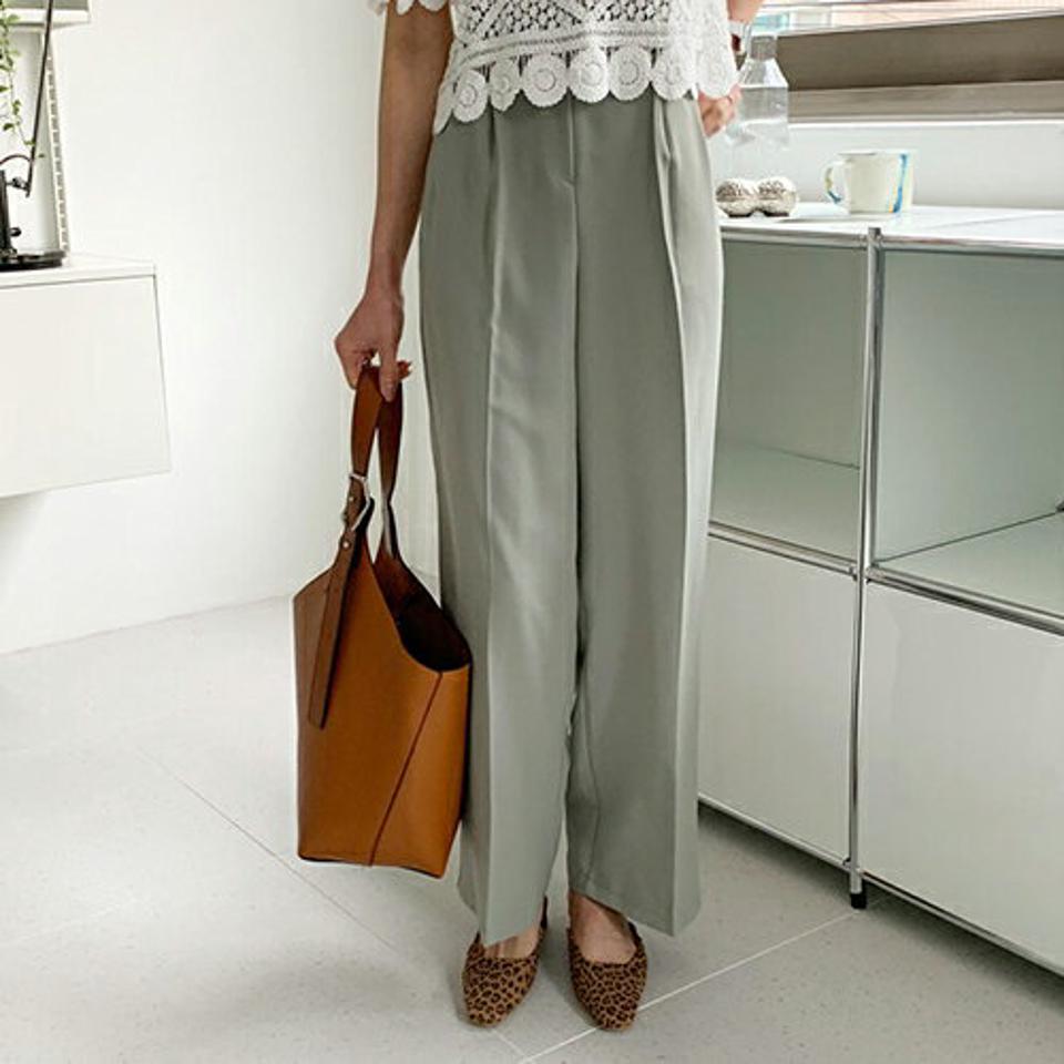 イージーワイドスラックスパンツ・全4色・t61962 レディース 【pt】 韓国 ファッション ボトムス ロング ロングパンツ スラックス ワイド ワイドスラックス ツータック 美脚 10分丈 体型カーバー 細身 ハイウエスト 夏 春