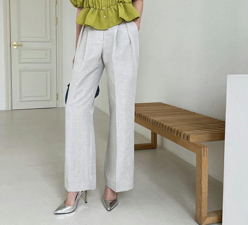リネン混ツータックパンツ・全4色・t68098 レディース 【pt】 パンツ ズボン ロングパンツ タック リネン 単色 無地 シンプル ベーシック 大人 カジュアル きれいめ 春 夏 秋 韓国 ファッション ハイホリHIHOLLI
