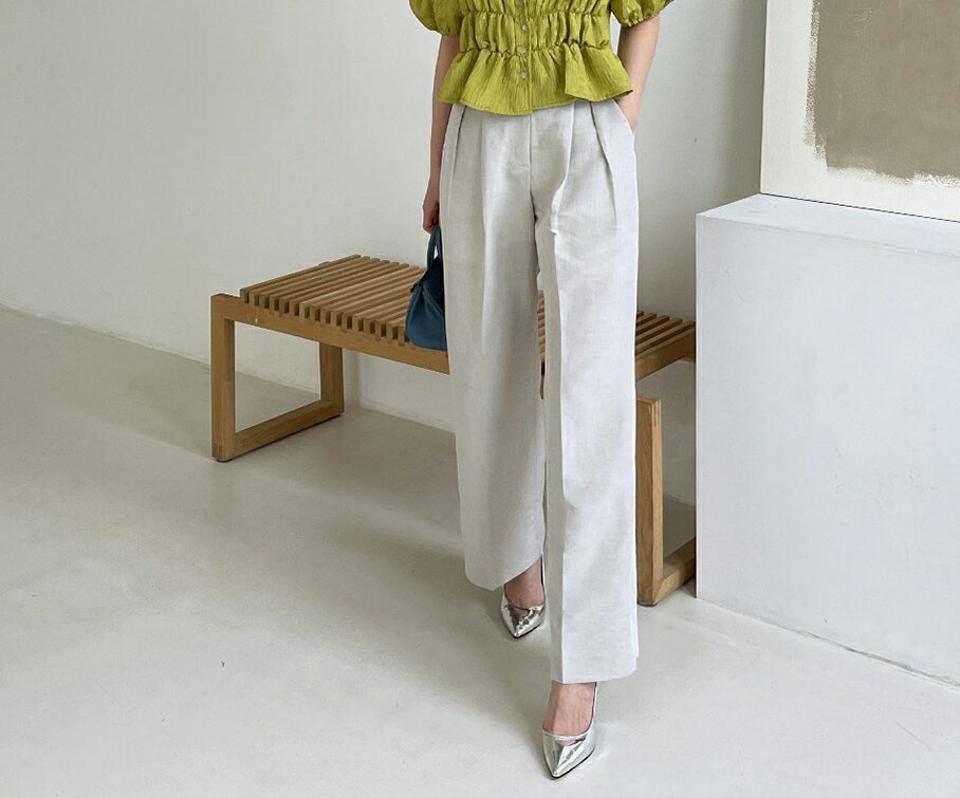 リネン混ツータックパンツ・全4色・t68098 レディース 【pt】 パンツ ズボン ロングパンツ タック リネン 単色 無地 シンプル ベーシック 大人 カジュアル きれいめ 春 夏 秋 韓国 ファッション ハイホリHIHOLLI