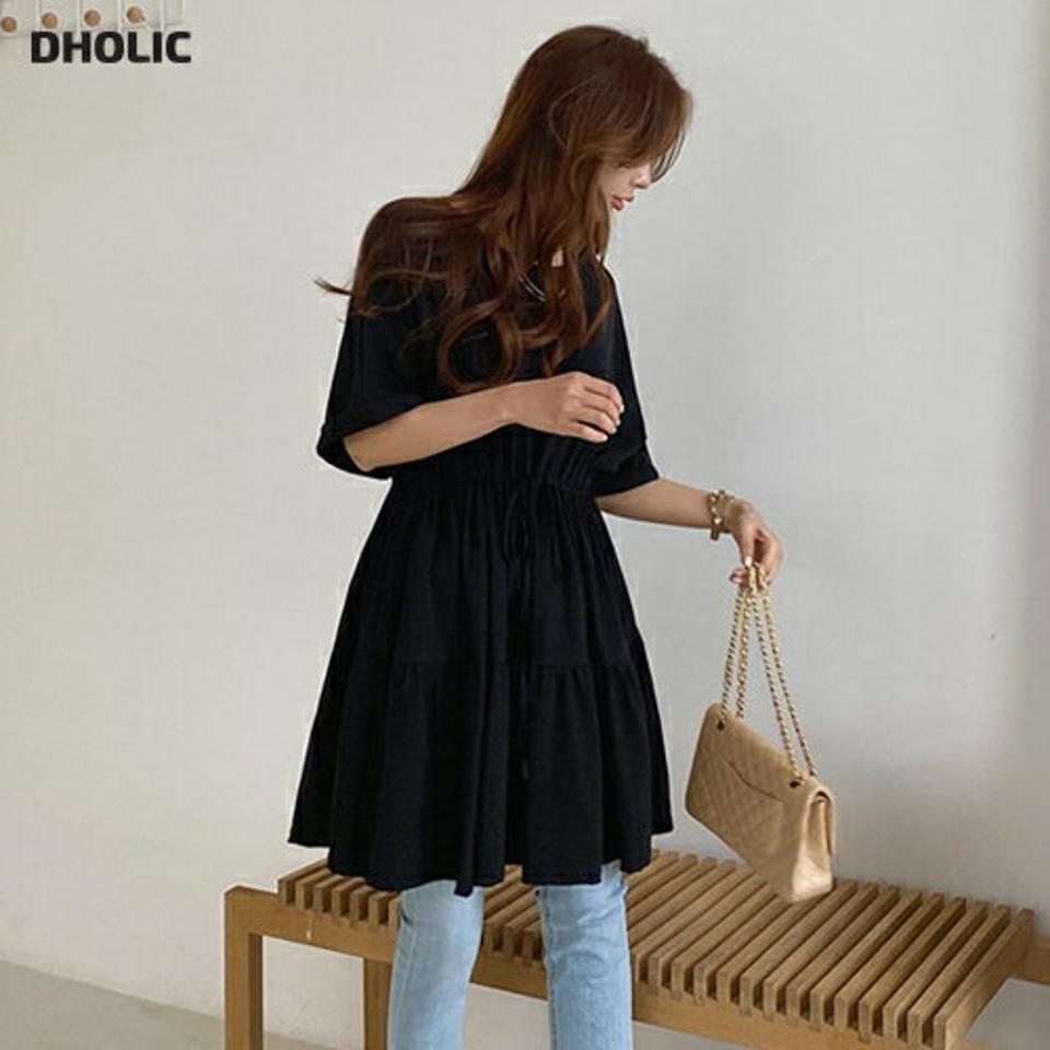 ドロストミニティアードワンピース・全3色・t68141 レディース 【ops】【ワンピース ミディ丈 ミディワンピース 半袖 ハーフスリーブ ドロスト ティアード 単色 シンプル ラフ 春 夏 秋 韓国 ファッション】【ハイホリHIHOLLI】