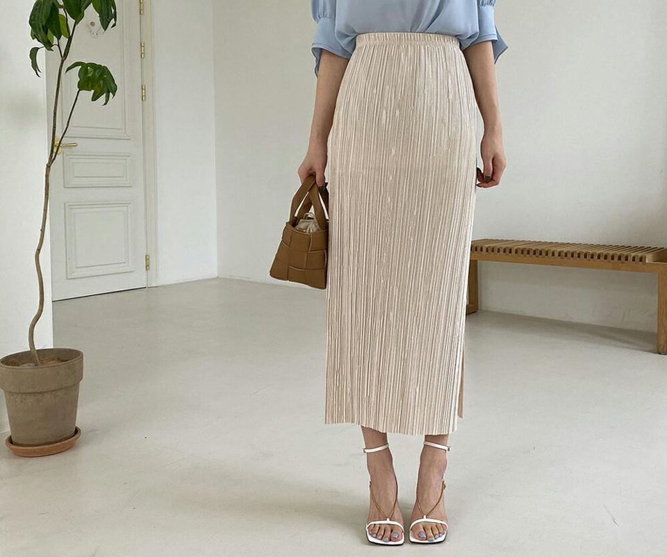 プリーツHラインスカート・全4色・b68143 レディース 【sk】【スカート ロング ロングスカート プリーツ Hライン 上品 シンプル 大人 きれいめ スリット 春 秋 韓国 ファッション】【ハイホリHIHOLLI】