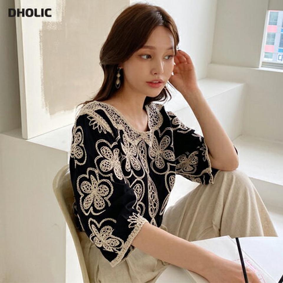 フラワー刺繍ブラウス・全1色・b68088 レディース 【bl】【トップス ブラウス 七分丈 七分袖 7分丈 7分袖 フラワー 花柄 刺繍 シック 高級感 大人 春 夏 秋 韓国 ファッション】【ハイホリHIHOLLI】
