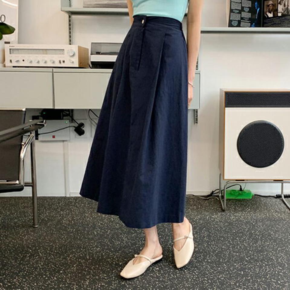 リネン混フレアロングスカート・全3色・t61968 レディース 【sk】【韓国 ファッション ボトムス スカート ロング ロングスカート リネンブレンド ドライ フレア Aライン リネン 無地 フェミニン 体型カバー 細身 カジュアル 上品 夏 春】