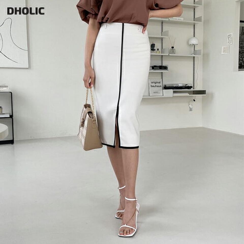 配色ラインスリットHラインスカート・全2色・t68142 レディース 【sk】【スカート ミディ丈 ミディスカート スリット Hライン 配色 大人 モダン きれいめ 春 夏 秋 韓国 ファッション】【ハイホリHIHOLLI】