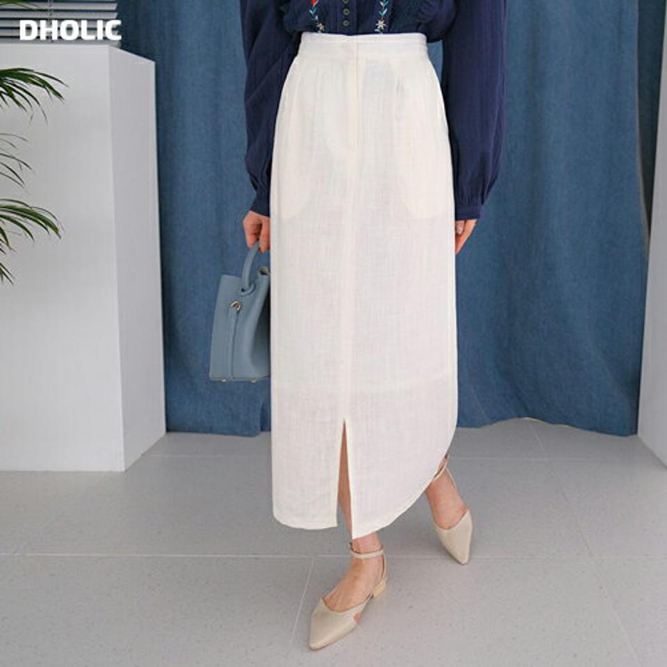 リネン混スリットHラインスカート・全3色・b61965 レディース 【sk】【韓国 ファッション ボトムス スカート ロング ロングスカート リネンブレンド Hライン ドライ ツータック リネン フェミニン 体型カバー 細身 夏 春】