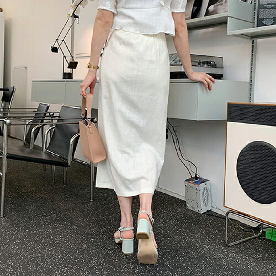 リネン混スリットHラインスカート・全3色・b61965 レディース 【sk】【韓国 ファッション ボトムス スカート ロング ロングスカート リネンブレンド Hライン ドライ ツータック リネン フェミニン 体型カバー 細身 夏 春】
