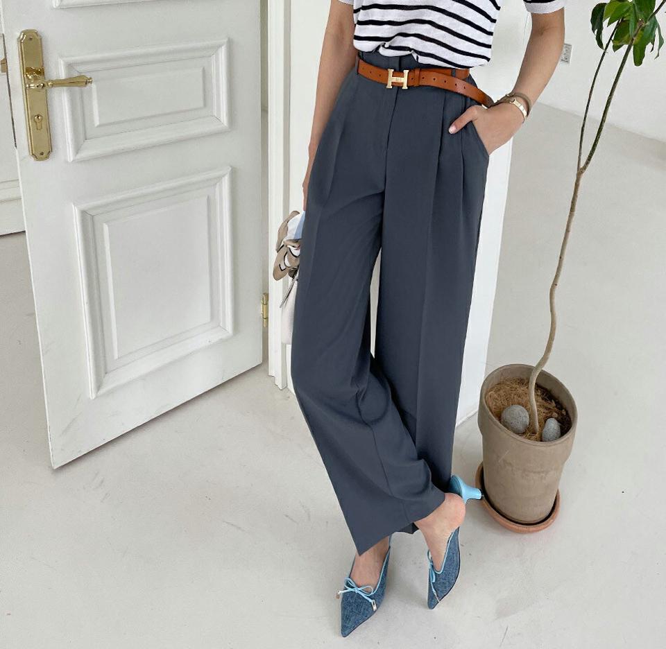 ワイドタックスラックス・全5色・t68099 レディース 【sk】 スラックス パンツ ズボン ロングパンツ ワイド 単色 無地 シンプル ベーシック オフィスカジュアル 大人 春 秋 韓国 ファッション ハイホリHIHOLLI