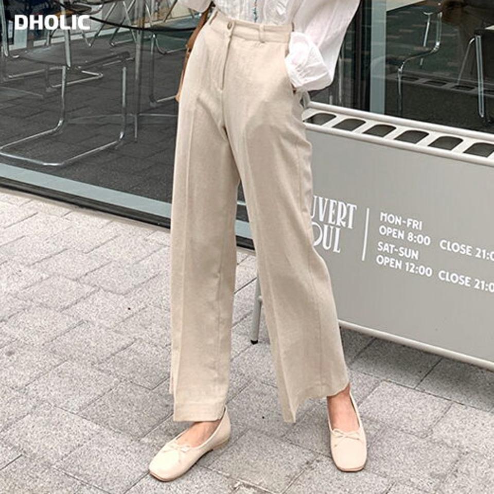 リネン混ストレートスラックス・全3色・t61960 レディース 【pt】 韓国 ファッション ボトムス ロング ロングパンツ スラックス ワイド リネンブレンド ドライ 美脚 10分丈 体型カーバー 細身 長足 夏 春