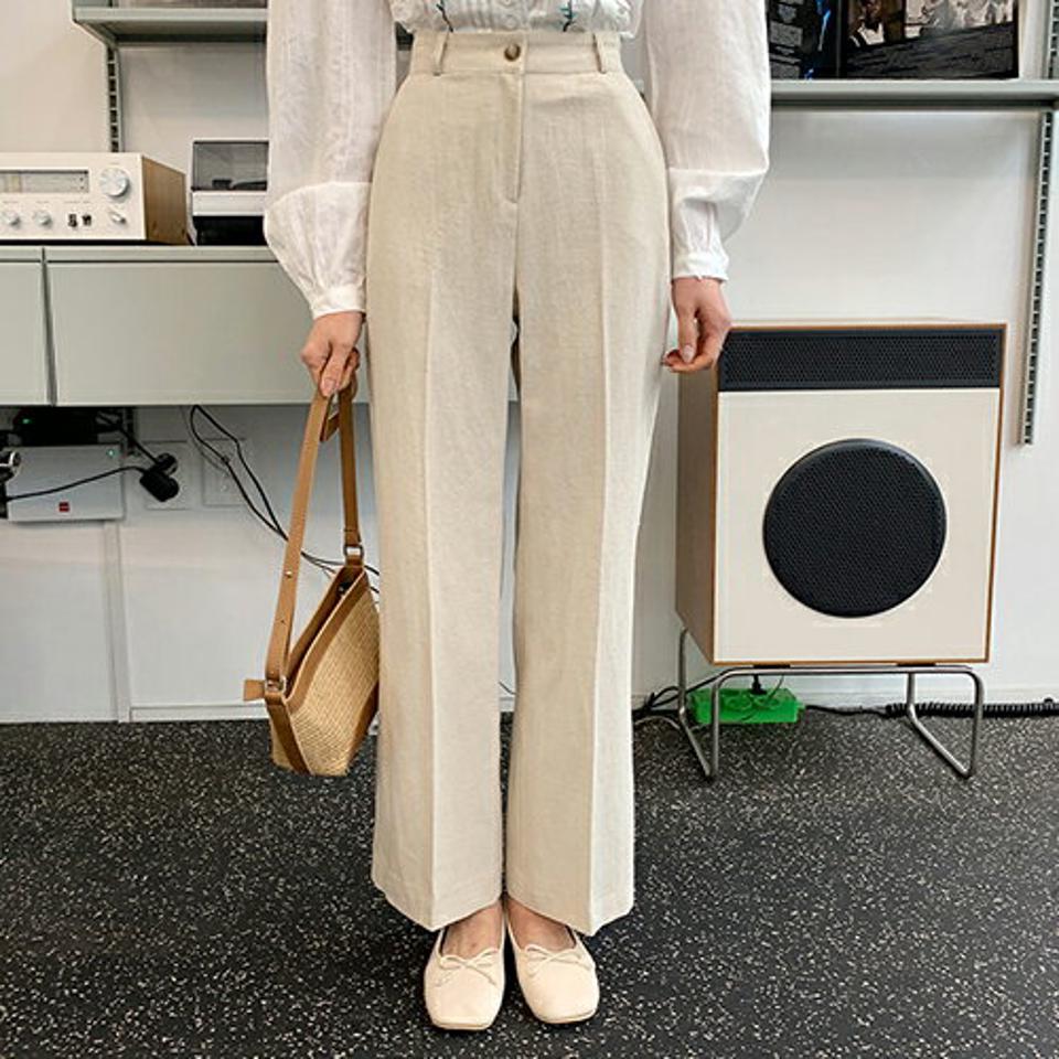 リネン混ストレートスラックス・全3色・t61960 レディース 【pt】 韓国 ファッション ボトムス ロング ロングパンツ スラックス ワイド リネンブレンド ドライ 美脚 10分丈 体型カーバー 細身 長足 夏 春