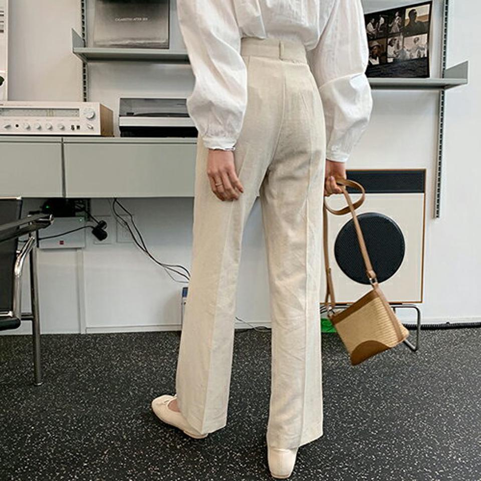 リネン混ストレートスラックス・全3色・t61960 レディース 【pt】 韓国 ファッション ボトムス ロング ロングパンツ スラックス ワイド リネンブレンド ドライ 美脚 10分丈 体型カーバー 細身 長足 夏 春